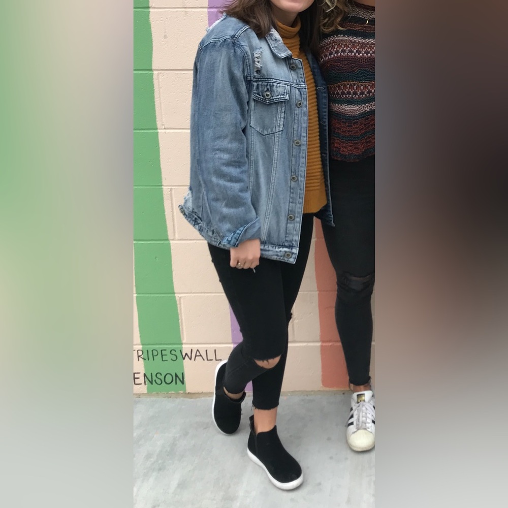 Black Distressed Oversized Jean Jacket